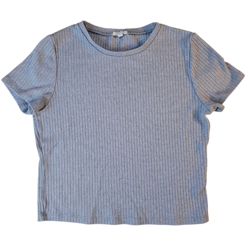 ๐ผ4/$30 Ardene Grey Ribbed Cropped Tee Fitted Top Size Large โจ - Picture 1 of 7
